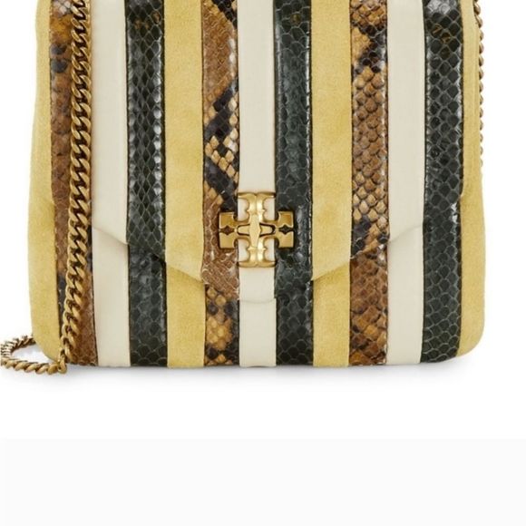 Tory Burch Striped Yellow Green Cream Snakeskin Chain Crossbody Bag - Picture 13 of 16